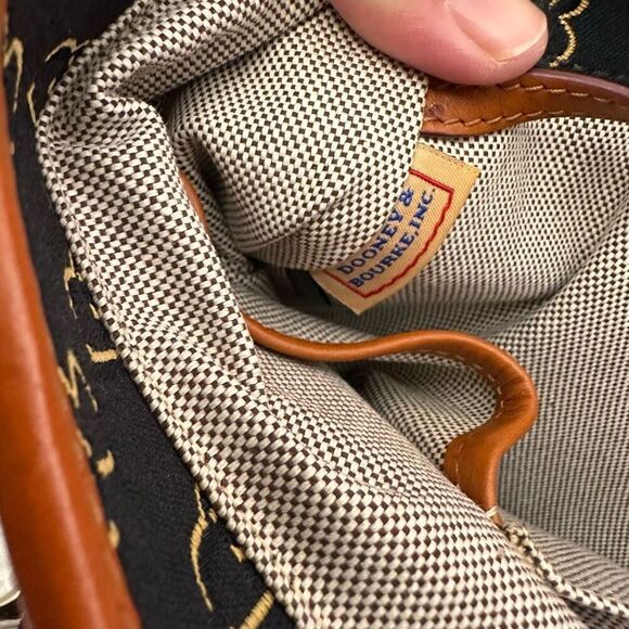 Dooney & Bourke Signature DB Logo Black Canvas & Brown Leather Hand Shoulder Bag - Picture 10 of 12
